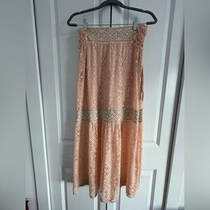 Anthropologie Peach Lace Maxi Skirt